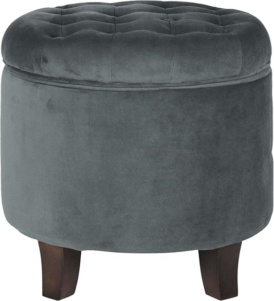 Homepop Home Decor | Upholstered Round Velvet Tufted Foot Rest Ottoman | Ottoman with Storage for Living Room & Bedroom | Decorative Home Furniture, Dark Gray Small