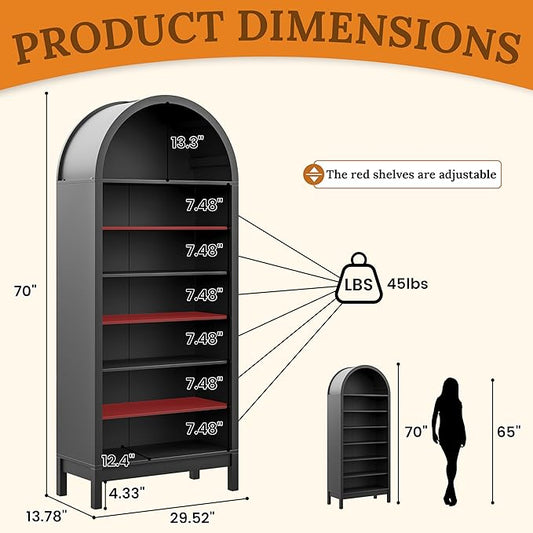 Shoe Cabinet, 70" Tall Arched Shoe Rack with 3 Adjustable Shelves, 7-Tier Large Freestanding Shoe Storage Organizer for Entryway, Closet, Hallway, Living Room
