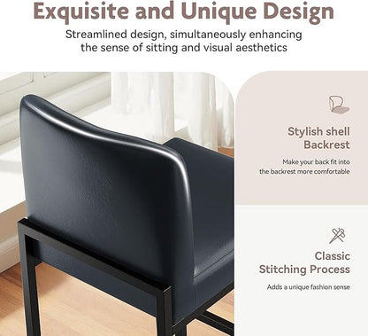 ALPHA HOME 24 Inch Bar Stools Set of 4, Kitchen Counter Stools with Backs, PU Leather Barstools, Kitchen Stools with Back&Upholstered Footrest, Sturdy Chromed Metal Steel Frame, Midnight Blue