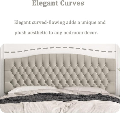 King Headboard Only, Upholstered Head Board for Adjustable Bed Velvet Tufted Cal King Size Wall Mounted Headboard with Solid Wood Legs Head Board, Taupe
