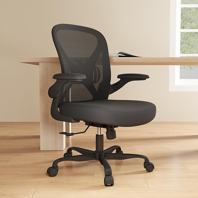 ZZH Ergonomic Office Chair Set of 10 with Adjustable Lumbar Support, Mesh Home Office Desk Chair with Wheels and Flip-up Arms, Black