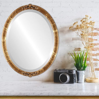 OVALCREST Oval Beveled Wall Mirror for Home Decor - Athena Style - Champagne Gold - 26" x 20" Outside Dimensions