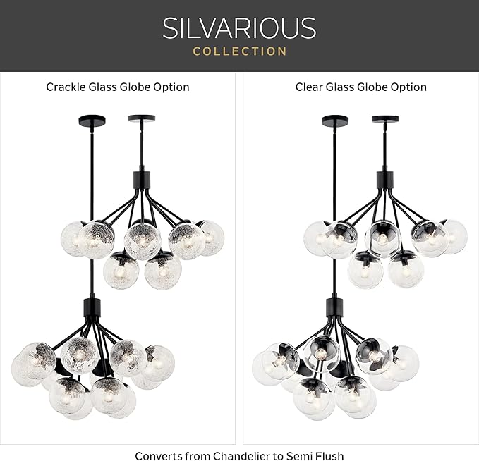 KICHLER Silvarious 3-Light Convertible Pendant, Soft Modern Light with Clear Crackled Glass in Polished Nickel, for Hallway, Dining Nook, Bedroom or Kitchen (9.5" x 16.5"), 52700CPZ