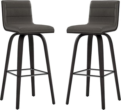 Armen Living size color options Vienna 30" Bar Height Barstool Brushed Wood Finish Faux Leather, Grey/Black