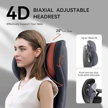 EMIAH Ergonomic Office Chair with Foot Rest Electric Reclining Office Chair with Adjustable Headrest, 8D Coordinated Armrests High Back Computer Chair with Lumbar Support,Sustainable Leather(Black)