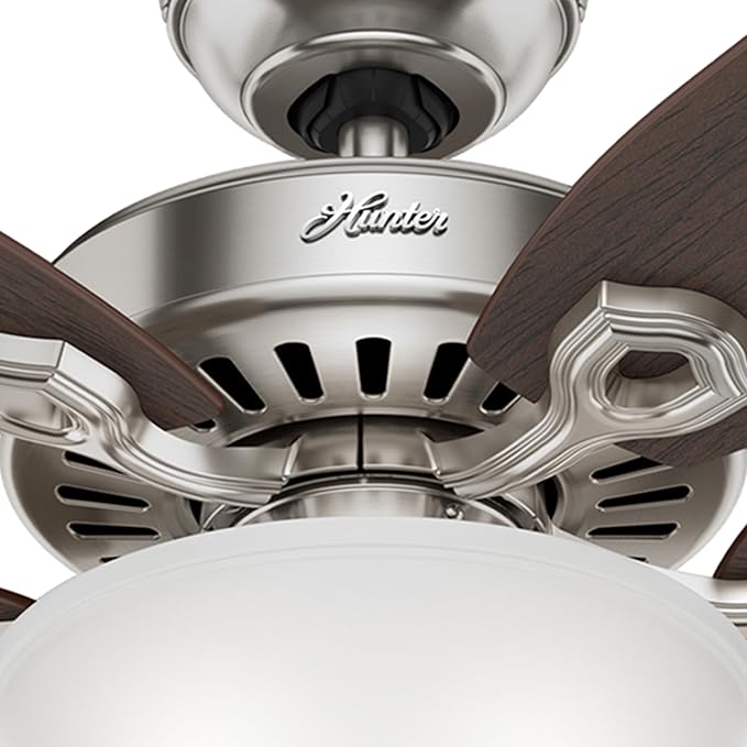 Hunter Fan 52 inch Traditional Brushed Nickel Ceiling Fan with Cased White Glass Light Kit, 5 Blade (Renewed)