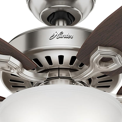Hunter Fan 52 inch Traditional Brushed Nickel Ceiling Fan with Cased White Glass Light Kit, 5 Blade (Renewed)