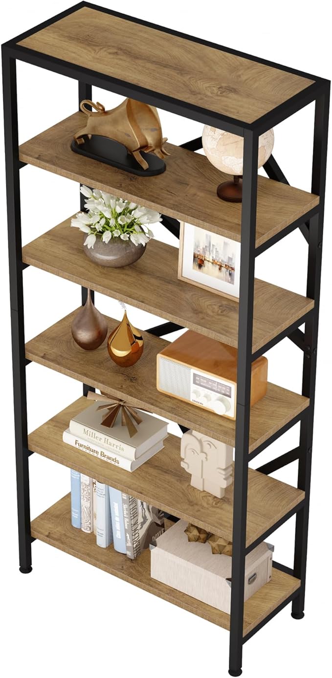 Tribesigns 71 Inch Industrial Bookshelf, 6 Shelf Etagere Bookcase, Free Standing Open Book Shelves Storage Display Shelf, Wood Shelving Units Organizer Rack for Home Office Living Room, Black and Wood