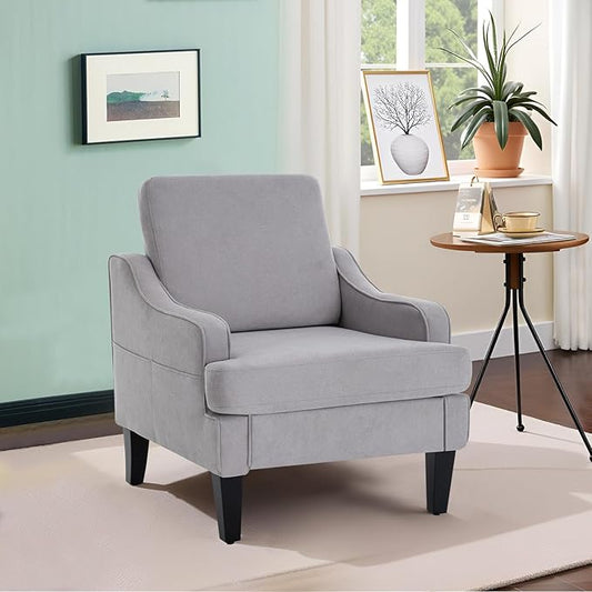 Modern Accent Chair for Bedroom Upholstered Reading Chair w/Side Pockets Comfy Living Room Chairs Living Room Armchair for Office Apartment (Grey)