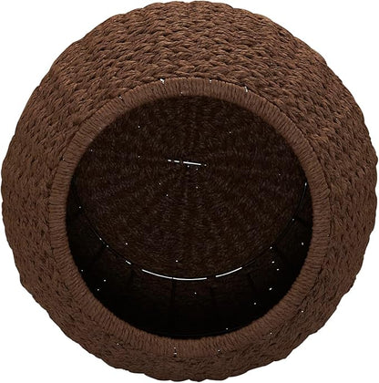 Household Essentials Handwoven Paper Rope Barrel Wicker Storage Basket Side Table, Brown