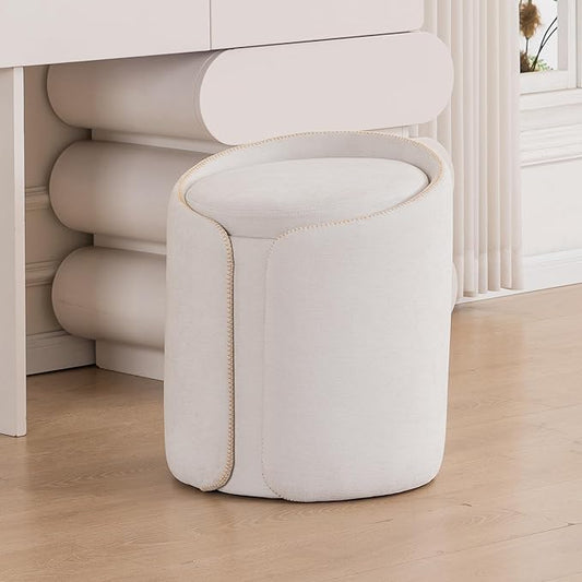 Swivel Vanity Stool with Gold Base Comfy Vanity Chair Modern Round Stool for Makeup Vanity Ottoman Foot Rest for Bedroom livingroom, Beige