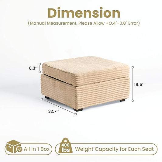 32.7'' Ottoman for Modular Sectional Sofa, Deep Seat Upholstered Footstool for Sofas Set, L/U/V Shaped Plush Corduroy Cloud Couch for Living Room Apartment, Beige