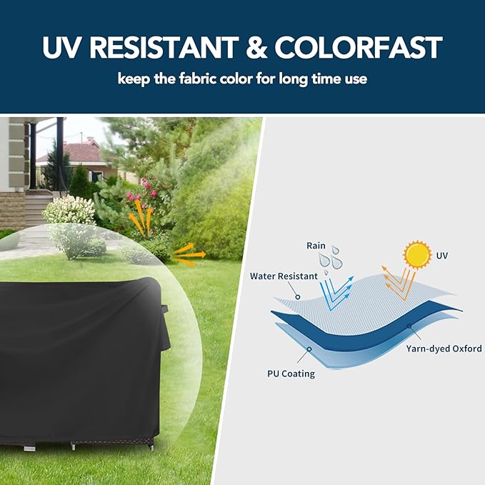 Easy-Going Rectangle Patio Furniture Cover Waterproof Outdoor Dining Table and Chair Cover Anti-UV Outside Sectional Sofa Set Covers (74"L x 47"W x 28"H, Black)