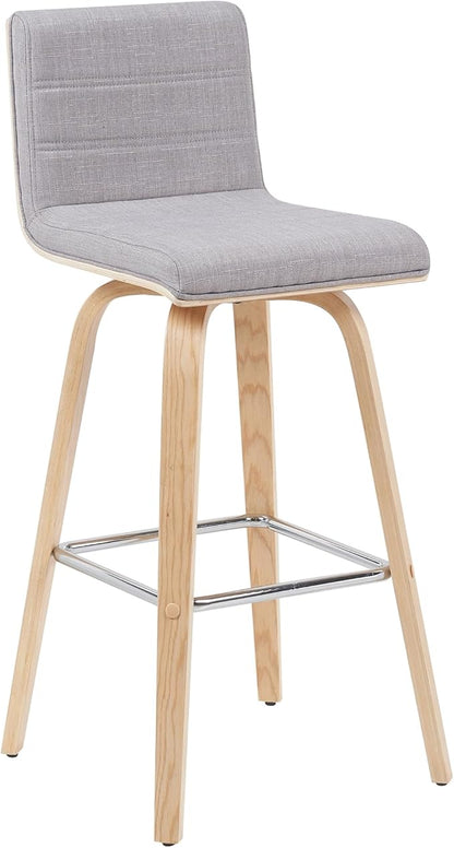 Vienna Modern Swivel Bar Height Stool with Grey Upholstered Seat and Patterned Oak Wood Frame Set of 4