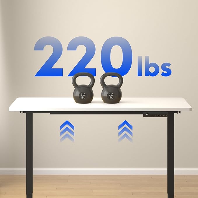 FLEXISPOT E3 Dual Motor Electric Standing Desk 55 x 28 Sit Stand Up Desk, Holds 220 lbs, Adjustable Height w/Memory Presets, One-Piece White Desktop & Black Frame, Ships in 2 Boxes
