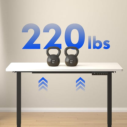 FLEXISPOT E3 Dual Motor Electric Standing Desk 55 x 28 Sit Stand Up Desk, Holds 220 lbs, Adjustable Height w/Memory Presets, One-Piece Black Desktop & White Frame, Ships in 2 Boxes