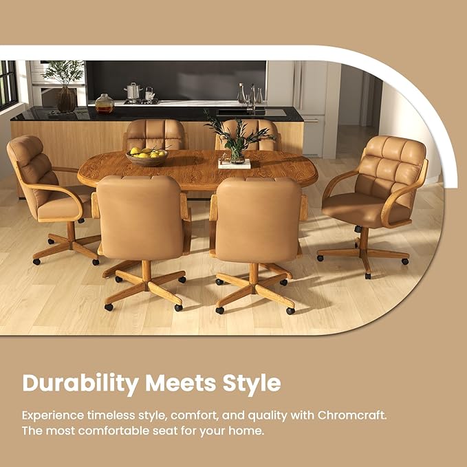 Chromcraft Douglas Set of 4 Classic Swivel Tilt Caster Chairs, Kitchen Chairs (Taupe-Chestnut)