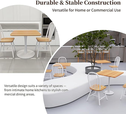 23.6" Square Small Dining Table for 2, Tulip Bistro Table with White Metal Pedestal Base, Modern Mid-Century Compact Kitchen Dining Piece for Home, Café, Restaurant, or Office