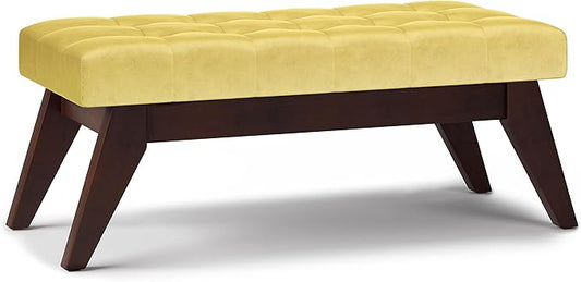 SIMPLIHOME Draper 40 inch Wide Mid Century Modern Rectangle Tufted Ottoman Bench in Dijon Yellow Velvet Fabric, Assembled for the Living Room and Bedroom