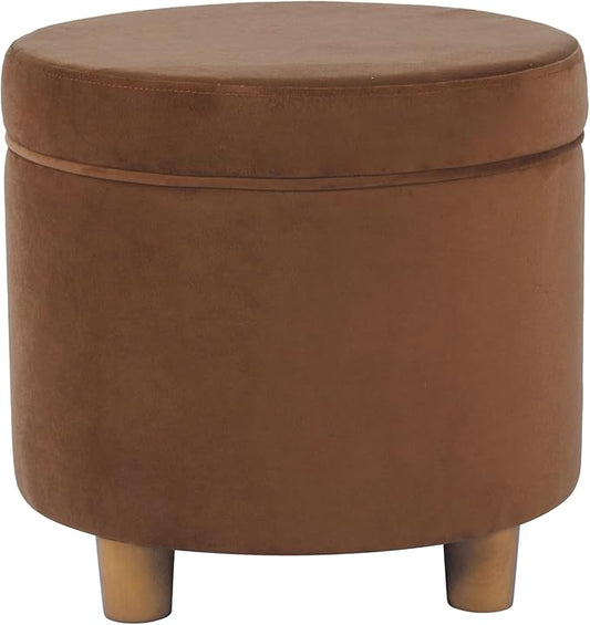 HomePop Home Decor | Upholstered Round Storage Ottoman | Ottoman with Storage for Living Room & Bedroom, Spice Orange Velvet Large