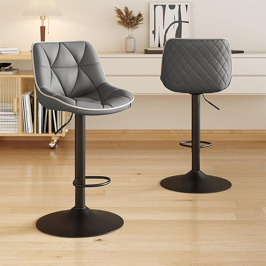 Nalupatio Bar Stools Set of 2, Adjustable Swivel Counter Height Bar Stools with Back, Armless Modern Barstools for Kitchen Island & Home Bar, Upholstered Seat,（Grey）