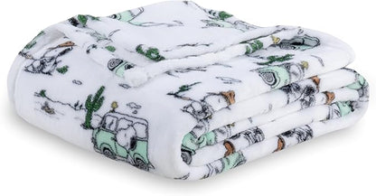 Berkshire Blanket Peanuts® VelvetLoft® Cute Character Snoopy Plush Blanket,Snoopy Desert Travel White,Twin 60 in x 90 in (Official Peanuts® Product)