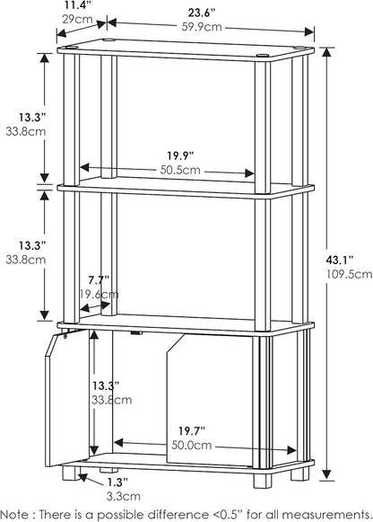 Furinno Brahms 4-Tier Multipurpose Bookcase/Bookshelf/Display Shelf/Display Rack with Door, French Oak Grey/Black