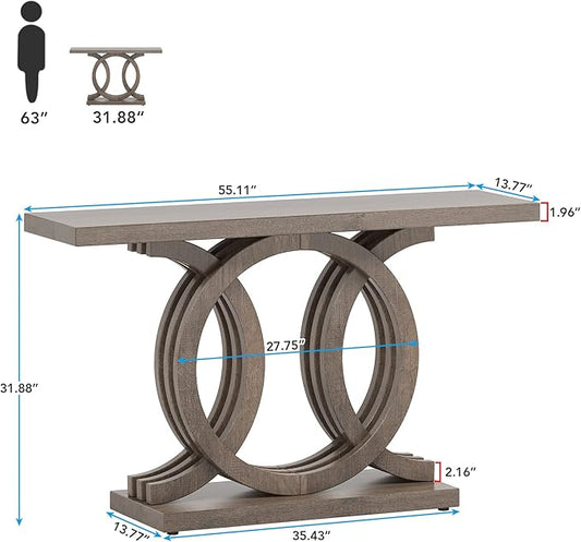 Tribesigns 55 inches Console Table with Unique Base, Vintage Wooden Entryway Sofa Table, Unique Long Accent Hallway Table for Decoration and Organization (Brown)