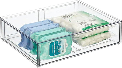 mDesign Wide Plastic Stackable Bathroom Storage Organizer Bin with Pull Out Drawer for Cabinet, Vanity, Shelf, Cupboard, Cabinet, Countertop, Closet Organization - Lumiere Collection - 2 Pack - Clear
