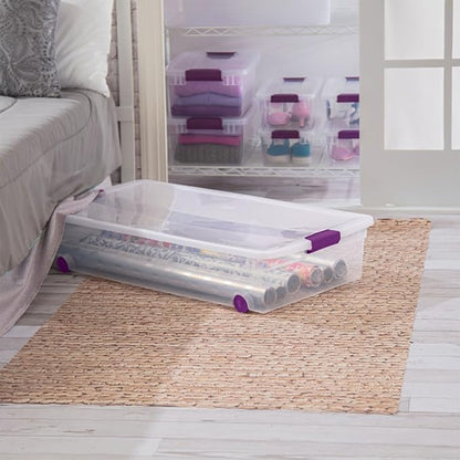 Sterilite 4-Pack 60 Quart ClearView Latch Box, Wheeled Underbed Organizer Bins with Latching Lids - Clear Plastic Organization Containers for Closet, Bedroom, Shelving Units and Everyday Home Storage