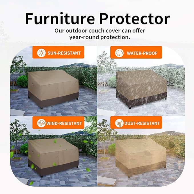 Easy-Going Heavy Duty 2-Seater Patio Couch Cover - Windproof Outdoor Furniture with Air Vent (76Wx32.5Dx33H inch, Camel/Dark Brown)