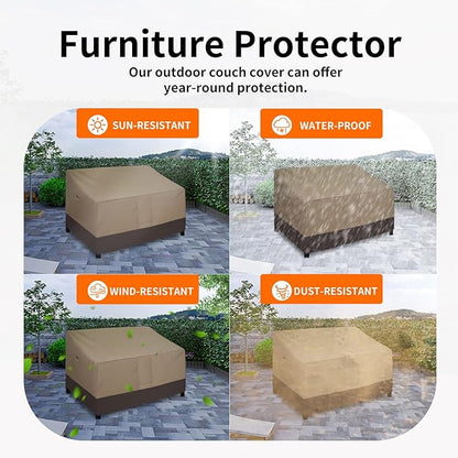 Easy-Going Heavy Duty 2-Seater Patio Couch Cover - Windproof Outdoor Furniture with Air Vent (76Wx32.5Dx33H inch, Camel/Dark Brown)