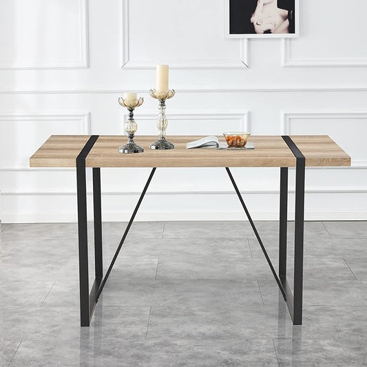 55'' Dining Table for 4-6, Wood Kitchen Table with Metal Legs, Dinner Table for 4-6 for Home Dining Room Living Room