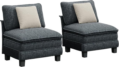 PHI VILLA Indoor Modular Sectional Couches Sets, 2-Piece Armless Sofa Set, 2-Seater Upholstered Couch for Living Room Small Spaces, Chenille Fabric, Dark Cyan