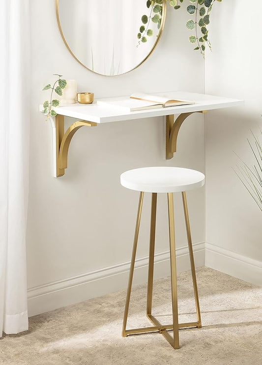 Kate and Laurel Zia Modern Counter Stool; 13 x 13 x 25; White and Gold; Decorative Contemporary Stool for Kitchen