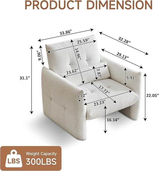 33.9" Accent Chairs, Modern Upgrade Sherpa Fabric Arm Chair Comfy Upholstered Armchair Leisure Single Sofa Chair with a Waist Pillow for Bedroom, Office and Living Room