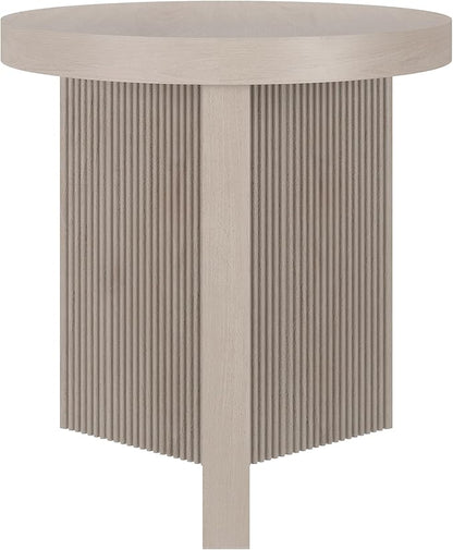 Henn&Hart 22" Fluted Scandinavian Round End Table, Ribbed Side Table, Nightstand for Living Room, Office, Family Room, or Bedroom, Alder White