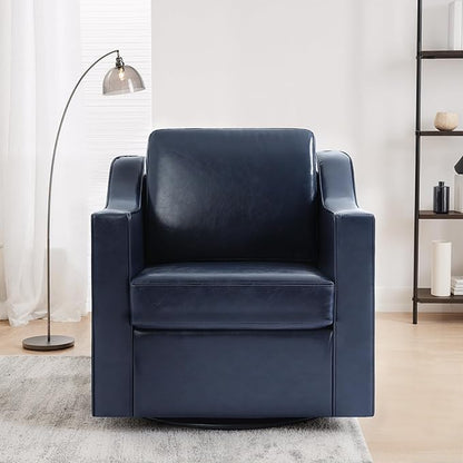UIXE Faux Leather Swivel Accent Chair Set of 2, Upholstered Arm Chair for Living Room, Modern Club Armchair Comfy Single Sofa Bedroom Reading Seat with Lumbar Pillow - Navy Blue