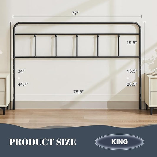 Metal King Size Headboard Only, Sturdy and Durable Iron King Headboard Adjustable Height from 34” to 44”, Victorian Vintage Bed Headboards, Farmhouse Head Board, Bed Frame Mount Black
