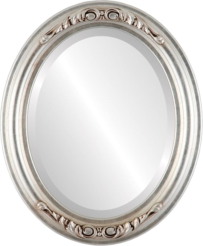 OVALCREST Oval Beveled Wall Mirror for Home Decor - Florence Style - Silver Leaf with Brown Antique - 44" x 34"