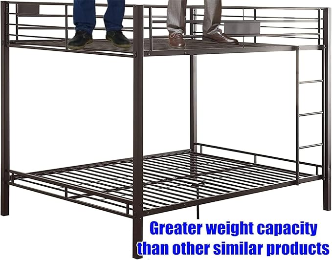 Higher Quality & Stronger Heavy Duty Industrial Style Metal Queen Over Queen Bunk Bed, Thickened More Stable Black Steel Bunkbed (Easier to Assemble)