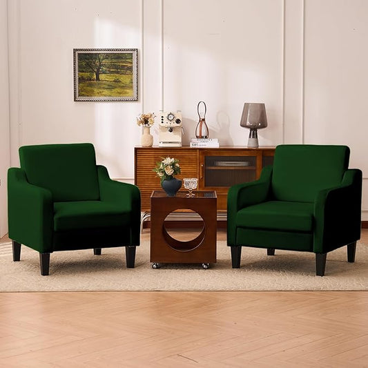 Accent Chairs Set of 2 for Living Room, Modern Velvet Living Room Chairs with Wide Backrest, Upholstered Comfy Chair with Cushion, Oversized Sofa Chair with Wood, Single Armchair, Green