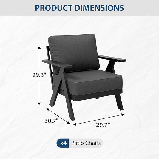 COOS BAY Iron Luxe Modern Outdoor Patio Chairs Set of 4, Lounge Accent Chairs for Backyard, Deck, Porch, Garden, Black/Gray