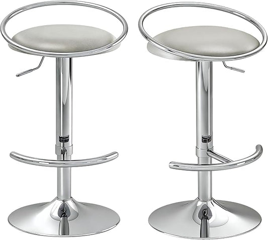 Bar Stools Set of 2, Adjustable Swivel Counter Height Barstools with Upholstered Seat, PU Leather Counter Stools for Bar, Kitchen Island, Dining Room, Silver