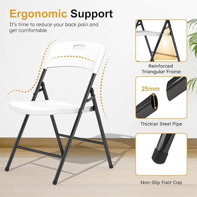 24 Pack Folding Chairs, 700lbs Capacity Heavy Duty Folding Chair with Reinfoced Steel Frame for Indoor/Outdoor Use, White Plastic Foldable Chairs for Party, Patio, Meeting, Wedding and School