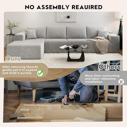135.4" Cloud Sectional Couch with L-Shape Chaise,Modern Modular Sofa with Deep Seat, Upholstered Couches for Living Room Bedroom Apartments,No Assembly Required, (Grey,Left Facing Chaise)