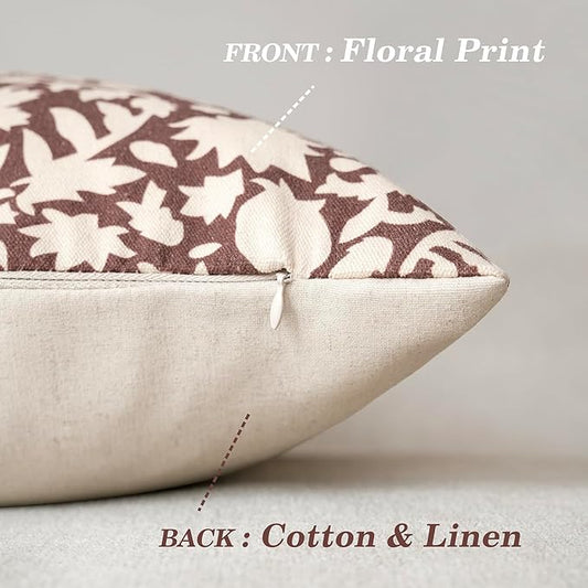 Foindtower Set of 2 Decorative Neutral Floral Throw Pillow Covers Accent Farmhouse Cushion Covers Boho Vintage Pillowcase for Couch Sofa Bedroom Living Room Home Decor,22×22 Inch,Wine Red