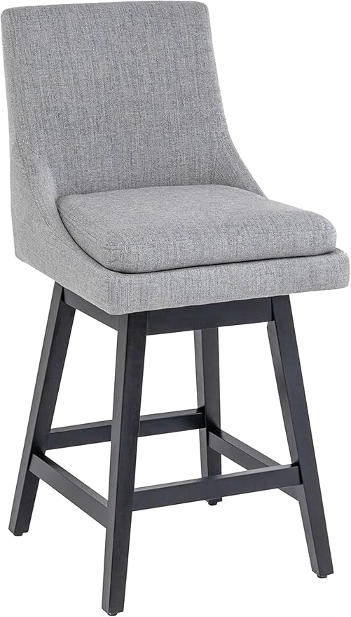Bar Stool, 26 Inch Upholstered Barstools with 14.2" High Back and Footrest, Swivel Counter Height Barstools for Kitchen Island Home Bar Performance Fabric Gray
