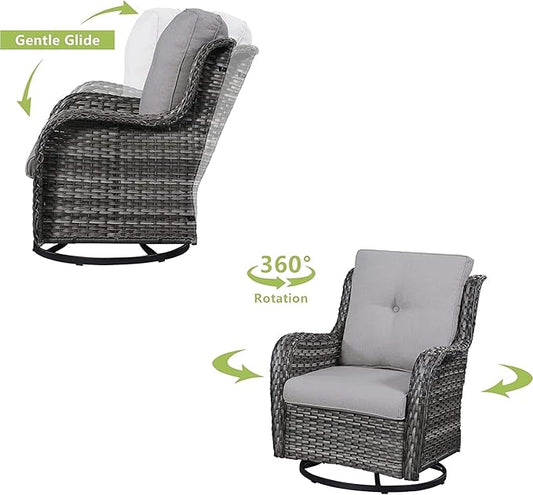 HUMMUH 8 Piece Patio Furniture PE Wikcer Outdoor Furniture Set with Sectional Sofa Swivel Patio Chairs Ottomans and Glass Coffee Table for Yard,Garden,Lawn