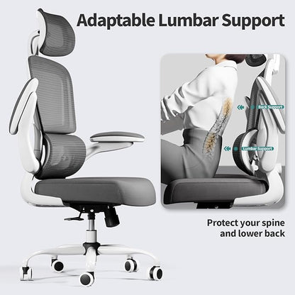 TRALT Office Chair Ergonomic Desk Chair, 330 LBS Home Mesh Office Desk Chairs with Wheels, Comfortable Gaming Chair, High Back Office Chair for Long Hours (White)